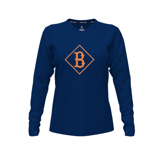 [CUS-DFW-TEES-CMF-VNK-LSL-NVY-FYXS-LOGO2] Comfort T-Shirt (Female Youth XS, Navy, V Neck, Logo 2, Long Sleeve)