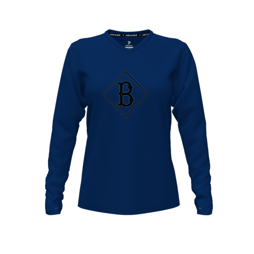 [FTLVCFNV-FYXS-LOGO3] Decker Comfort T-Shirt (Female Youth XS, Navy, V Neck, Logo 3, Long Sleeve)