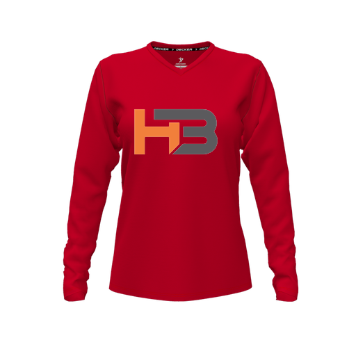 [FTLVCFRD-FYXS-LOGO1] Decker Comfort T-Shirt (Female Youth XS, Red, V Neck, Logo 1, Long Sleeve)