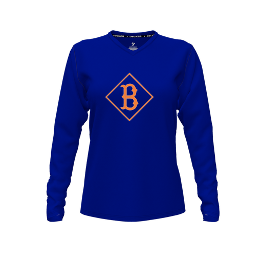 [CUS-DFW-TEES-CMF-VNK-LSL-RYL-FYXS-LOGO2] Comfort T-Shirt (Female Youth XS, Royal, V Neck, Logo 2, Long Sleeve)