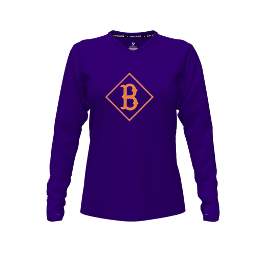 [FTLVPTPP-FYXS-LOGO2] Decker Performance T-Shirt (Female Youth XS, Purple, V Neck, Logo 2, Long Sleeve)