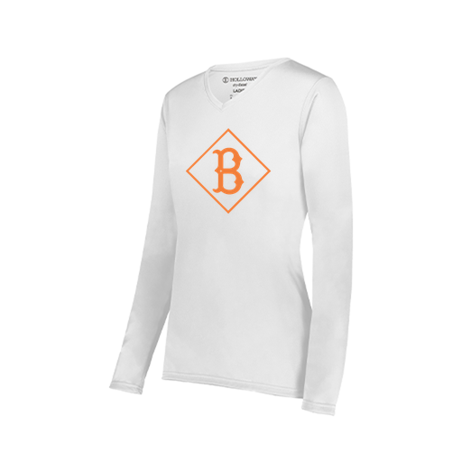 [222824.005.S-LOGO2] Ladies LS Smooth Sport Shirt (Female Adult S, White, Logo 2)
